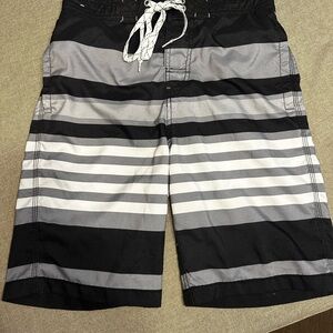 Merona Men's Black and Gray Striped Board Shorts